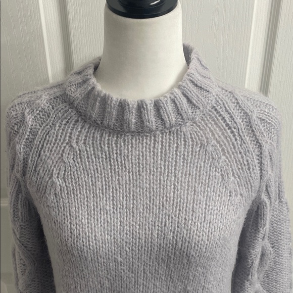 Cocogio Sweater Cozy Lt. Gray Mock Neck Cable Knit Sleeves OS Relaxed FitSz S - Picture 2 of 12